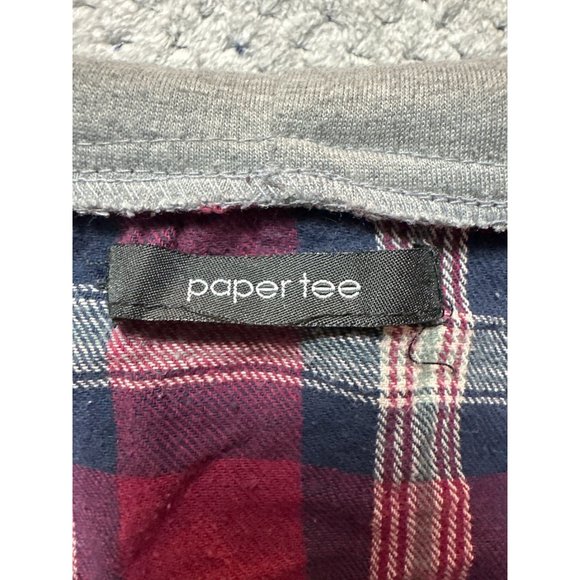 Paper Tee Buffalo Plaid Hoodie Shacket Womens Red Large Medium Weight Long Sleev - Picture 9 of 11